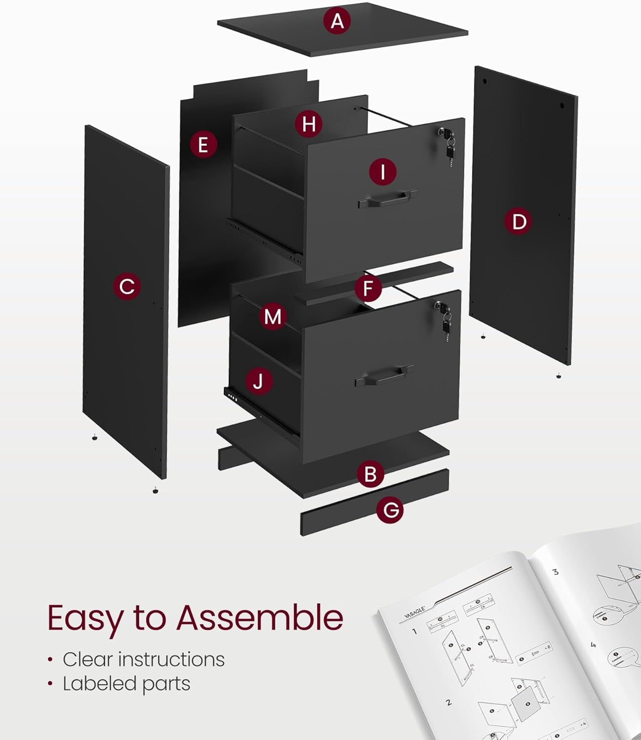 Lockable 2 Drawer File Cabinet with Hanging File Storage, Vertical Filing Cabinet and Printer Stand for A4 and Letter Size Documents OFC061 Series - with Ink Black | Sold by Uncle Wiener's Wholesale
