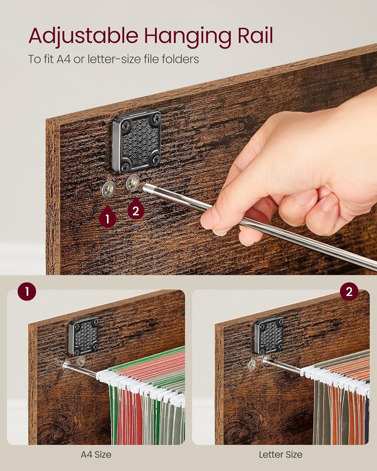 Lockable 2 Drawer File Cabinet with Hanging File Storage, Vertical Filing Cabinet and Printer Stand for A4 and Letter Size Documents OFC061 Series - with Rustic Brown and Ink Black | Sold by Uncle Wiener's Wholesale
