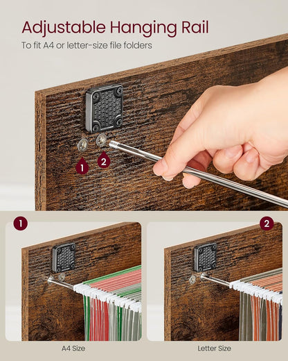 Lockable 2 Drawer File Cabinet with Hanging File Storage, Vertical Filing Cabinet and Printer Stand for A4 and Letter Size Documents OFC061 Series - with Rustic Brown and Ink Black | Sold by Uncle Wiener's Wholesale