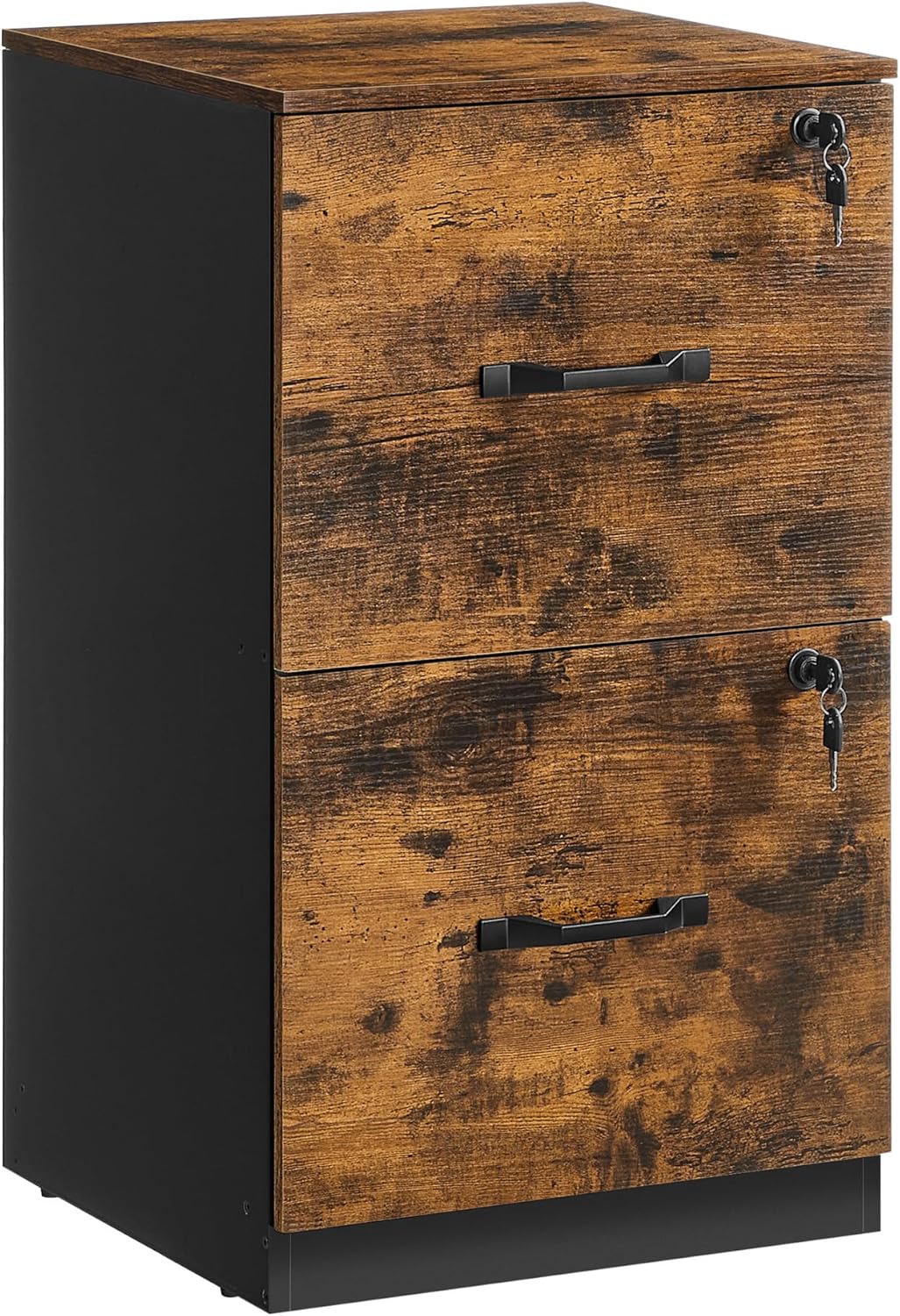 Lockable 2 Drawer File Cabinet with Hanging File Storage, Vertical Filing Cabinet and Printer Stand for A4 and Letter Size Documents OFC061 Series - with Rustic Brown and Ink Black | Sold by Uncle Wiener's Wholesale