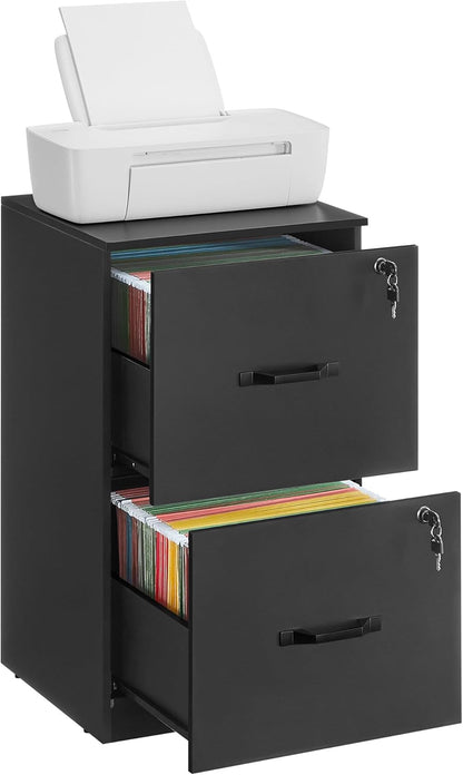 Lockable 2 Drawer File Cabinet with Hanging File Storage, Vertical Filing Cabinet and Printer Stand for A4 and Letter Size Documents OFC061 Series - with Ink Black | Sold by Uncle Wiener's Wholesale