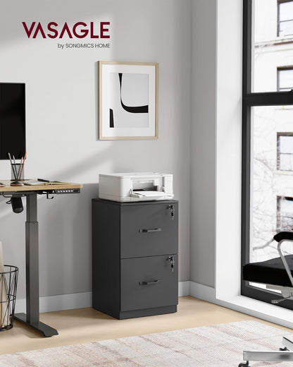 Lockable 2 Drawer File Cabinet with Hanging File Storage, Vertical Filing Cabinet and Printer Stand for A4 and Letter Size Documents OFC061 Series - with Ink Black | Sold by Uncle Wiener's Wholesale