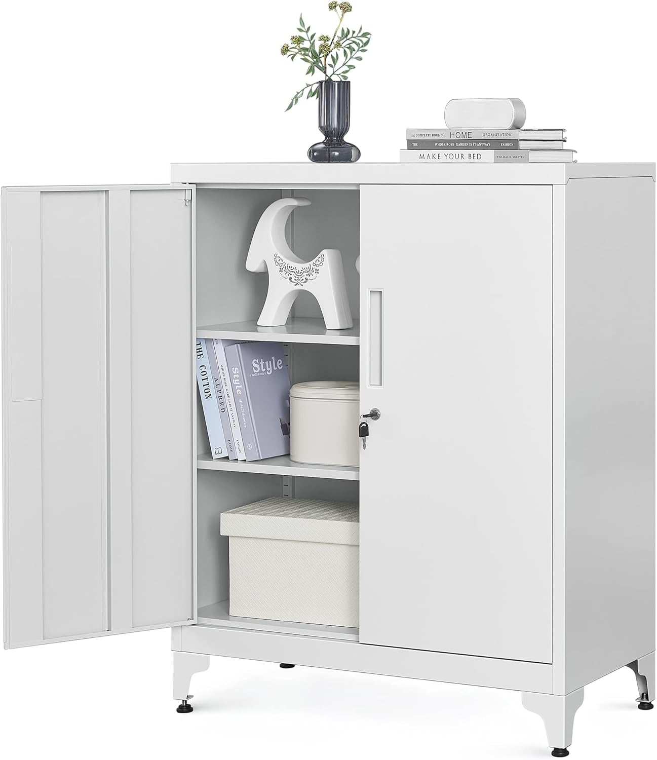 Lockable Metal Storage Cabinet with Adjustable Shelves, Garage Storage Cabinet, Office Filing Cabinet, Steel Utility Cabinet for Home Office and Workshop Matte Gray OMC013G01 - with | Sold by Uncle Wiener's Wholesale