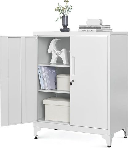 Lockable Metal Storage Cabinet with Adjustable Shelves, Garage Storage Cabinet, Office Filing Cabinet, Steel Utility Cabinet for Home Office and Workshop Matte Gray OMC013G01 - with | Sold by Uncle Wiener's Wholesale