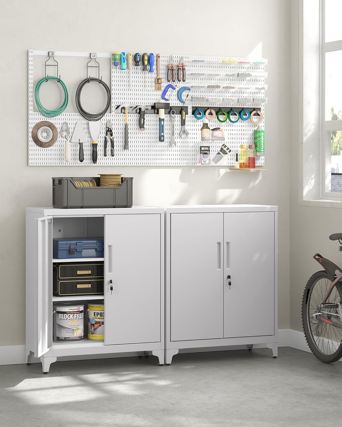 Lockable Metal Storage Cabinet with Adjustable Shelves, Garage Storage Cabinet, Office Filing Cabinet, Steel Utility Cabinet for Home Office and Workshop Matte Gray OMC013G01 - with | Sold by Uncle Wiener's Wholesale