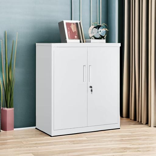Lockable Metal Storage Cabinet with Adjustable Shelves, Garage Storage Cabinet, Office Filing Cabinet, Steel Utility Cabinet for Home Office and Workshop Matte Gray OMC013G01 - with | Sold by Uncle Wiener's Wholesale