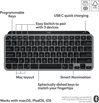 Logitech MX Keys Mini for Mac Wireless Bluetooth Keyboard Compact Backlit USB C Space Grey - Electronics with | Sold by Uncle Wiener's Wholesale