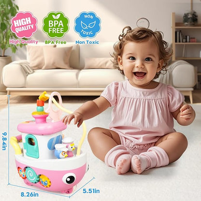 Love&Mini 9-in-1 Musical Crawling Baby Toy Boat – Interactive Montessori Activity Toy with Lights, Sounds, Fishing Game & Sensory Play, Pink, Ages 18+ Months - Toys with | Sold by Uncle Wiener's Wholesale
