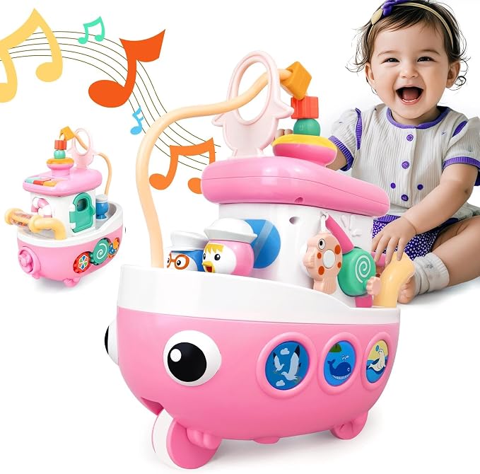 Love&Mini 9-in-1 Musical Crawling Baby Toy Boat – Interactive Montessori Activity Toy with Lights, Sounds, Fishing Game & Sensory Play, Pink, Ages 18+ Months - Toys with | Sold by Uncle Wiener's Wholesale