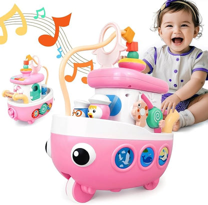 Love&Mini 9-in-1 Musical Crawling Baby Toy Boat – Interactive Montessori Activity Toy with Lights, Sounds, Fishing Game & Sensory Play, Pink, Ages 18+ Months - Toys with | Sold by Uncle Wiener's Wholesale