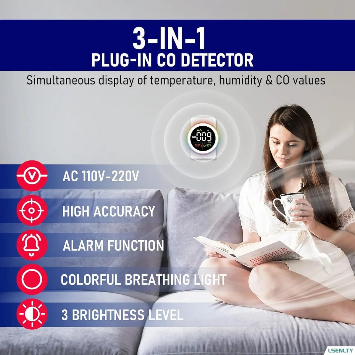 LSENLTY Carbon Monoxide Detector Plug-In – 3-in-1 Digital CO Monitor with Temperature & Humidity Display, Audible Alarm, LED Warning Lights - Electronics with L6098 | Sold by Uncle Wiener's Wholesale