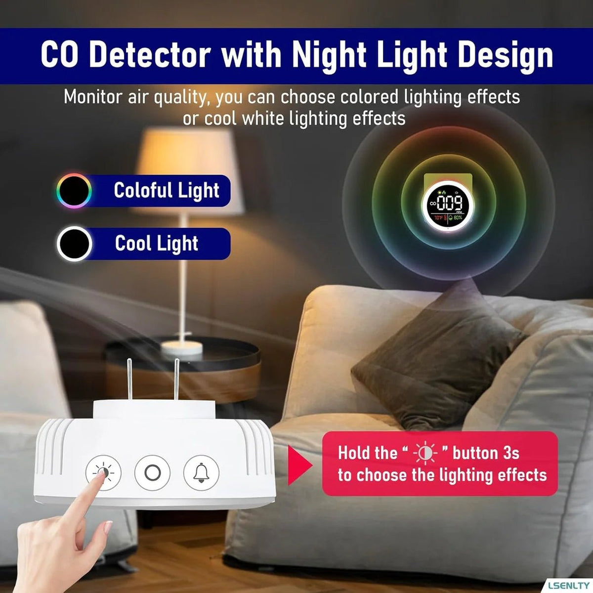 LSENLTY Carbon Monoxide Detector Plug-In – 3-in-1 Digital CO Monitor with Temperature & Humidity Display, Audible Alarm, LED Warning Lights - Electronics with L6098 | Sold by Uncle Wiener's Wholesale