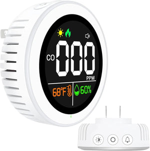 LSENLTY Carbon Monoxide Detector Plug-In – 3-in-1 Digital CO Monitor with Temperature & Humidity Display, Audible Alarm, LED Warning Lights