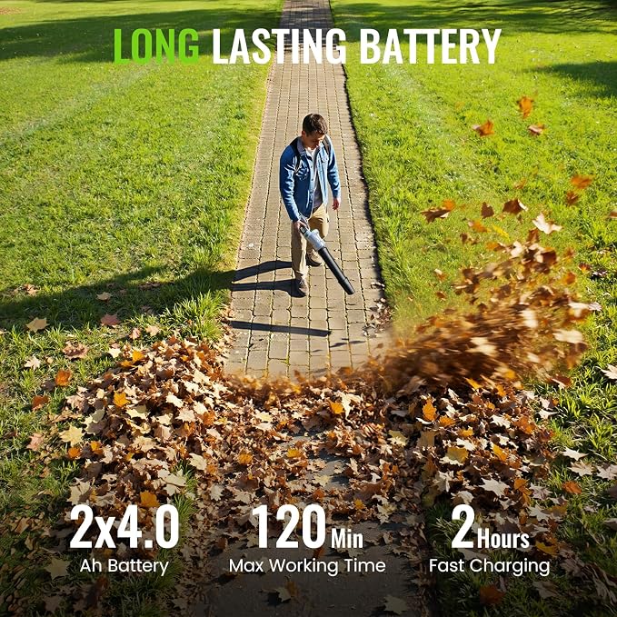 LUCKYTECH 21V Cordless Leaf Blower – 680 CFM 180 MPH Brushless Blower with 2 x 4.0Ah Batteries, 5 Speeds & 180° Rotating Handle - Garden & Landscaping with | Sold by Uncle Wiener's Wholesale