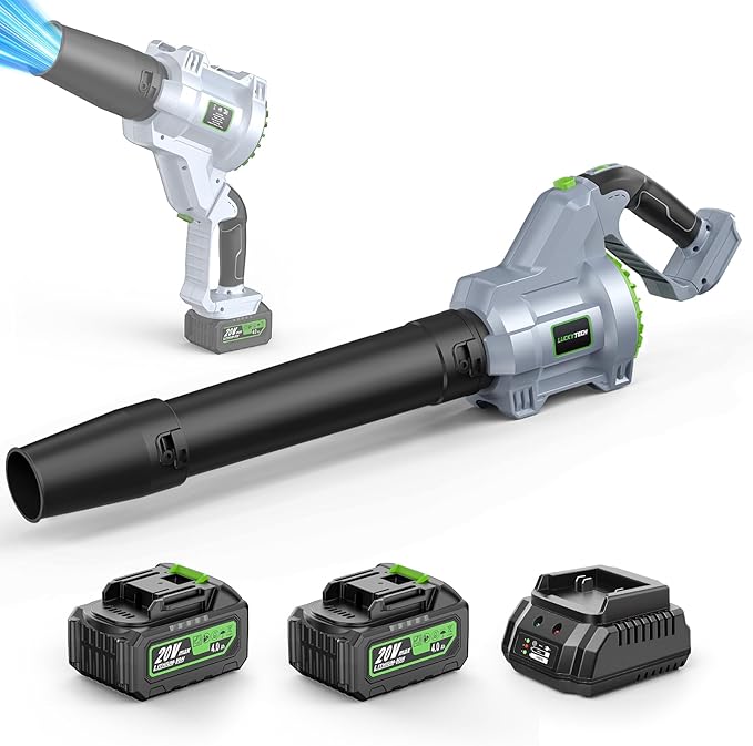 LUCKYTECH 21V Cordless Leaf Blower – 680 CFM 180 MPH Brushless Blower with 2 x 4.0Ah Batteries, 5 Speeds & 180° Rotating Handle - Garden & Landscaping with | Sold by Uncle Wiener's Wholesale