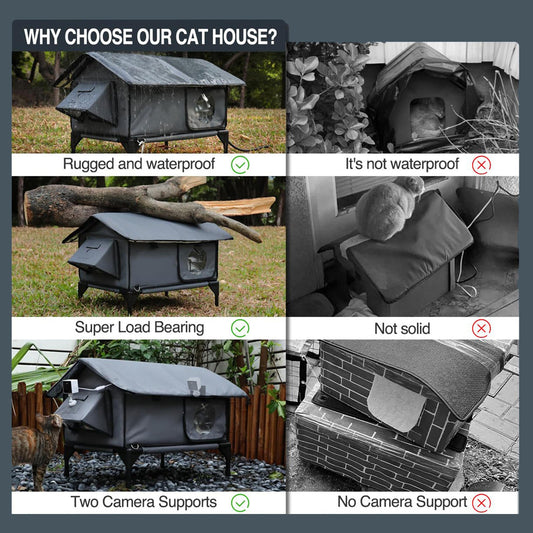 Luxury Foldable Heated Outdoor Cat Shelter with Thermostatic Heating Pad Waterproof 900D Oxford – 384181 - with | Sold by Uncle Wiener's Wholesale