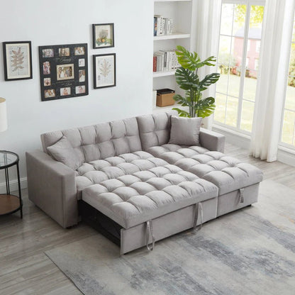 LUXURY PILLOW TOP VELVET SECTIONAL SOFA SLEEPER | REVERSIBLE CHAISE, PULL - OUT BED & STORAGE - with GRAY BT2480G | Sold by Uncle Wiener's Wholesale