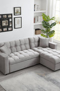 LUXURY PILLOW TOP VELVET SECTIONAL SOFA SLEEPER | REVERSIBLE CHAISE, PULL - OUT BED & STORAGE - with GRAY BT2480G | Sold by Uncle Wiener's Wholesale