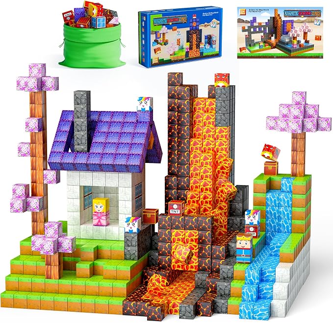 Magnetic Building Blocks Set STEM Toy for Kids - with AUGOAK 120-Piece Magnetic Building Blocks – Fantasy World Magnetic Cube STEM Construction Set for Kids Ages 3+ | Sold by Uncle Wiener's Wholesale