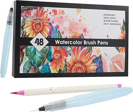 MAIKEDEPOT Watercolor Brush Pens Set of 48 Real Brush Markers with 2 Water Brushes - Markers with | Sold by Uncle Wiener's Wholesale