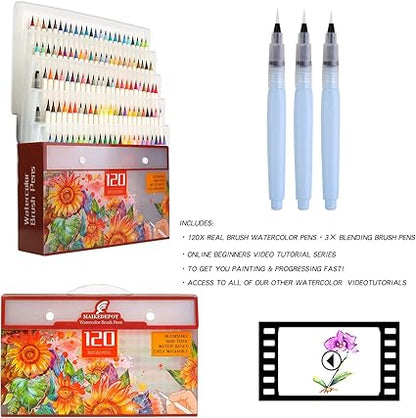 MAIKEDEPOT Watercolor Brush Pens Set of 48 Real Brush Markers with 2 Water Brushes - Markers with | Sold by Uncle Wiener's Wholesale