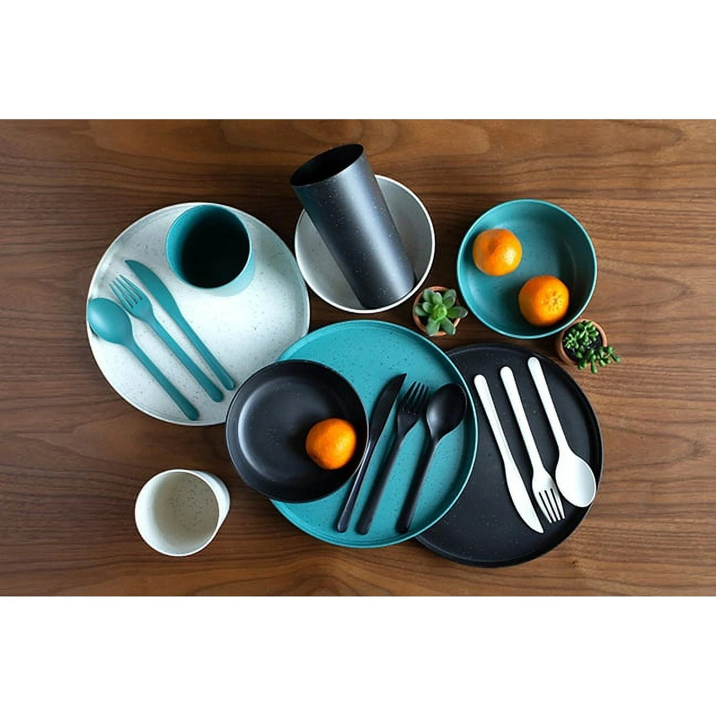 Mainstays 28 - Piece Eco - Friendly Recycled Plastic Dinnerware Set – Service for 4 849434028484 - with | Sold by Uncle Wiener's Wholesale