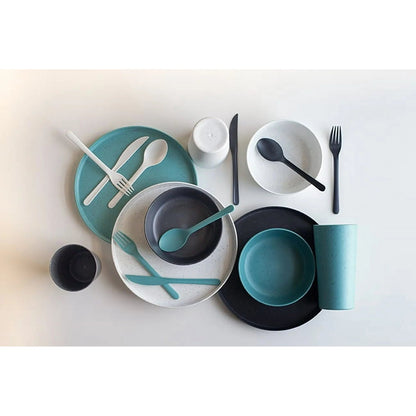 Mainstays 28 - Piece Eco - Friendly Recycled Plastic Dinnerware Set – Service for 4 849434028484 - with | Sold by Uncle Wiener's Wholesale