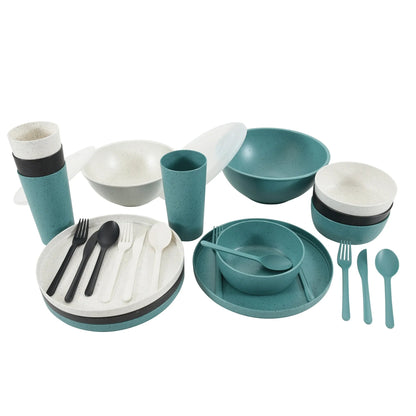 Mainstays 28 - Piece Eco - Friendly Recycled Plastic Dinnerware Set – Service for 4 849434028484 - with | Sold by Uncle Wiener's Wholesale