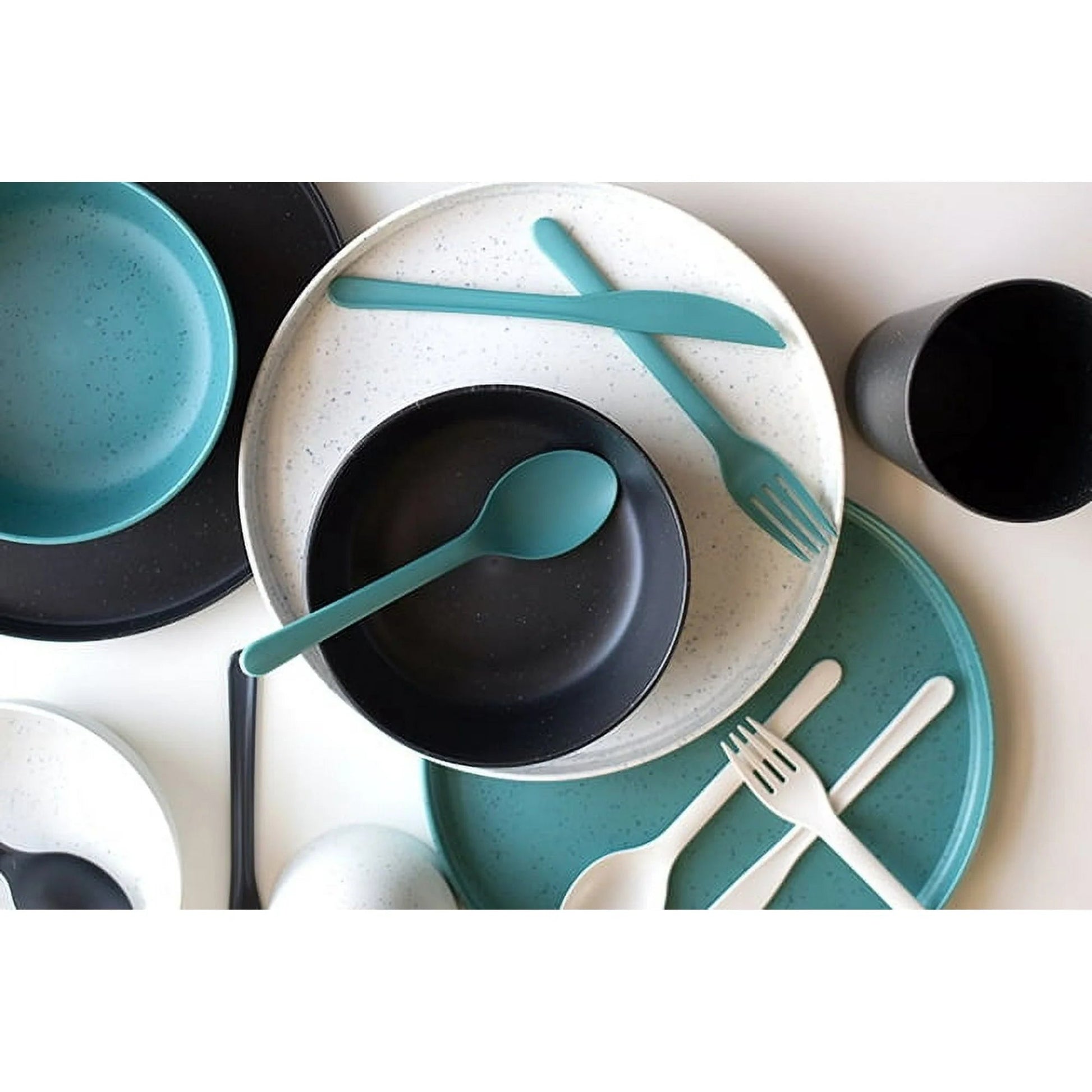 Mainstays 28 - Piece Eco - Friendly Recycled Plastic Dinnerware Set – Service for 4 849434028484 - with | Sold by Uncle Wiener's Wholesale