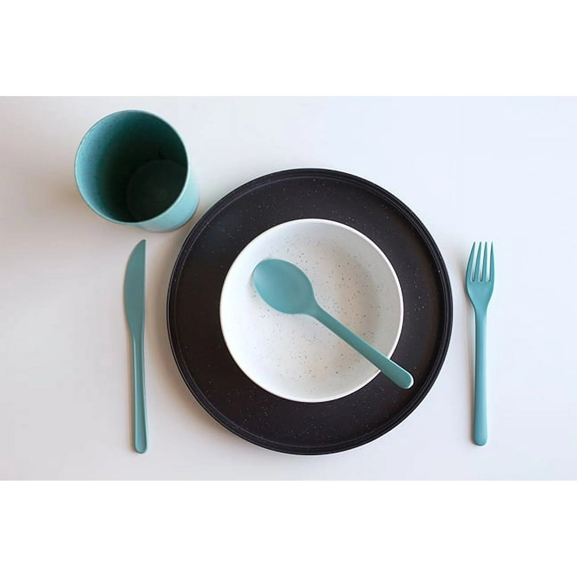 Mainstays 28 - Piece Eco - Friendly Recycled Plastic Dinnerware Set – Service for 4 849434028484 - with | Sold by Uncle Wiener's Wholesale
