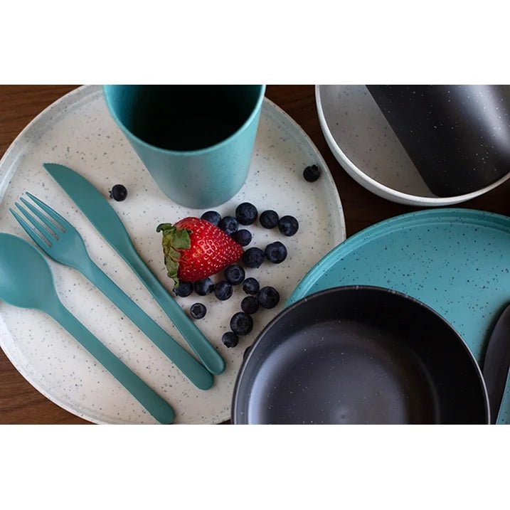 Mainstays 28 - Piece Eco - Friendly Recycled Plastic Dinnerware Set – Service for 4 849434028484 - with | Sold by Uncle Wiener's Wholesale