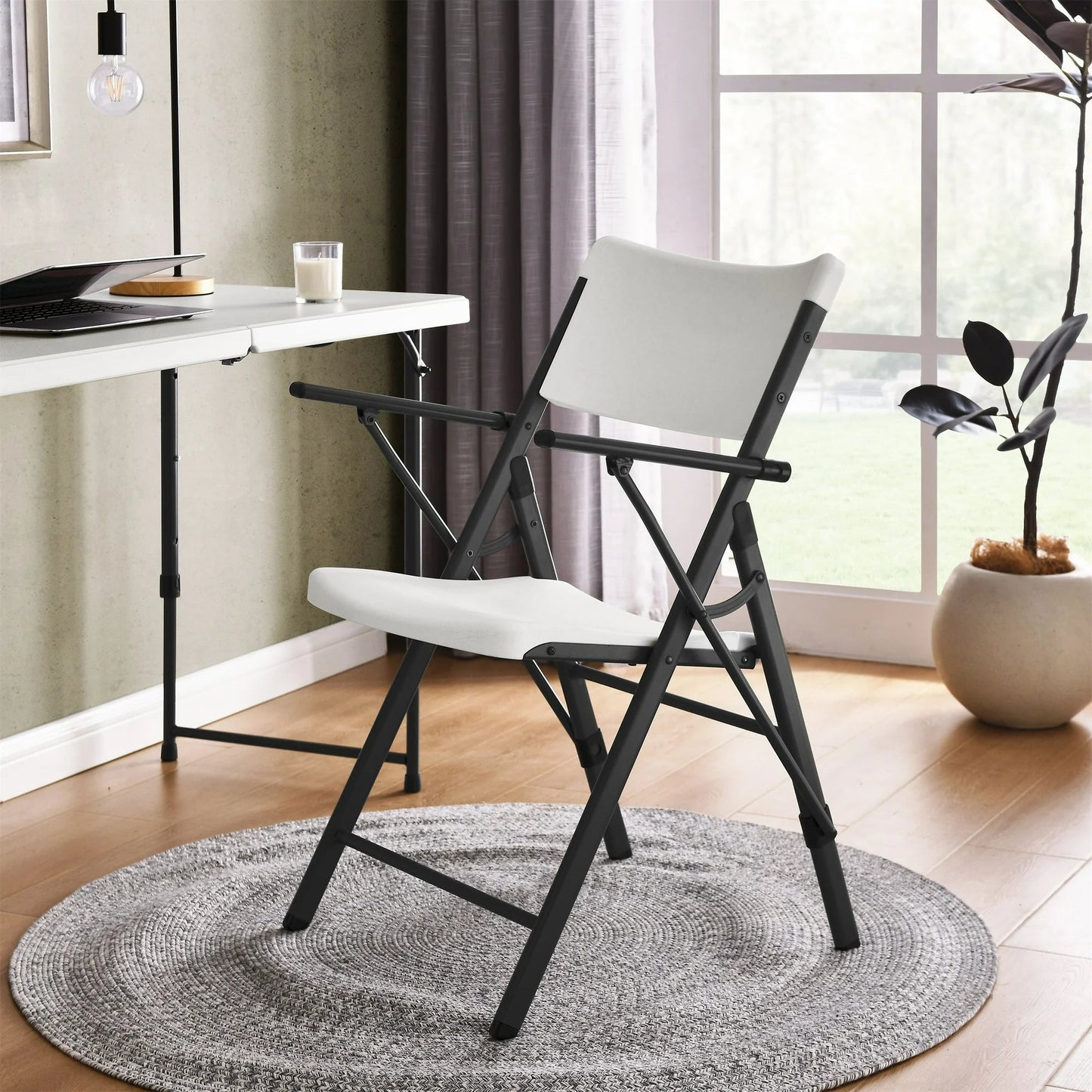 Mainstays White Commercial Plastic Folding Chair with Armrests, Indoor Outdoor, 2 Pack 190517215629 - with | Sold by Uncle Wiener's Wholesale