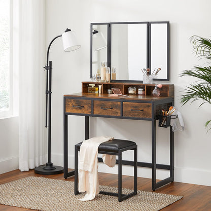 Makeup Vanity Dressing Table with Tri - Fold Mirror & Storage + Stool – S1324 - with | Sold by Uncle Wiener's Wholesale