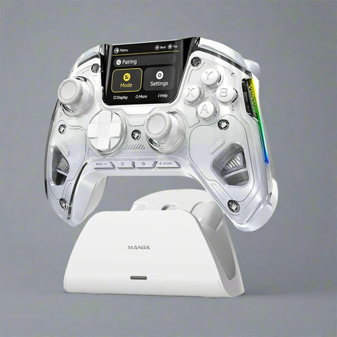 ManbaOne controller with screen display and Hall effect joysticks