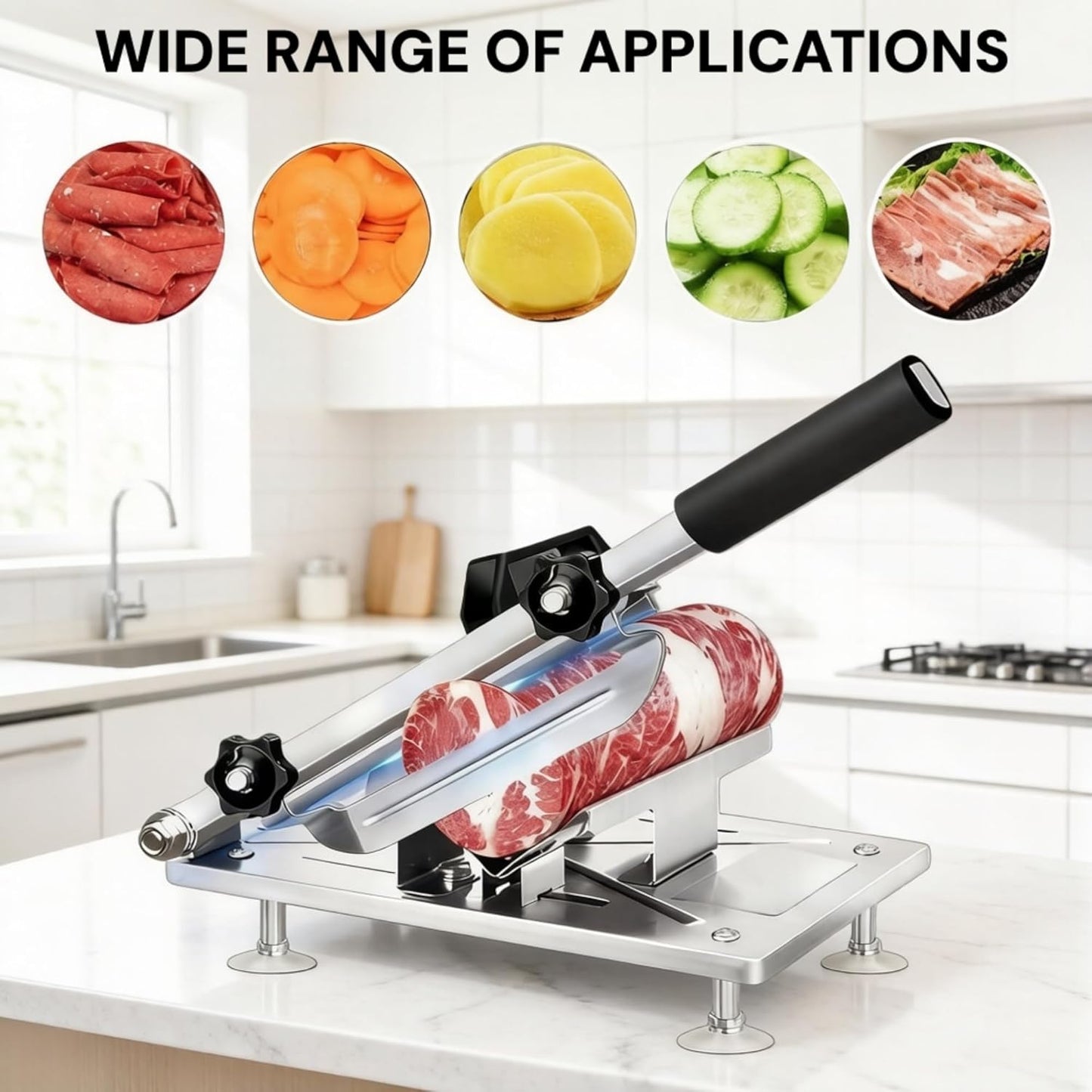 Manual Frozen Meat Slicer 8″ Blade Stainless Steel 201 Adjustable 1–15mm MM041 - General Equipment with | Sold by Uncle Wiener's Wholesale