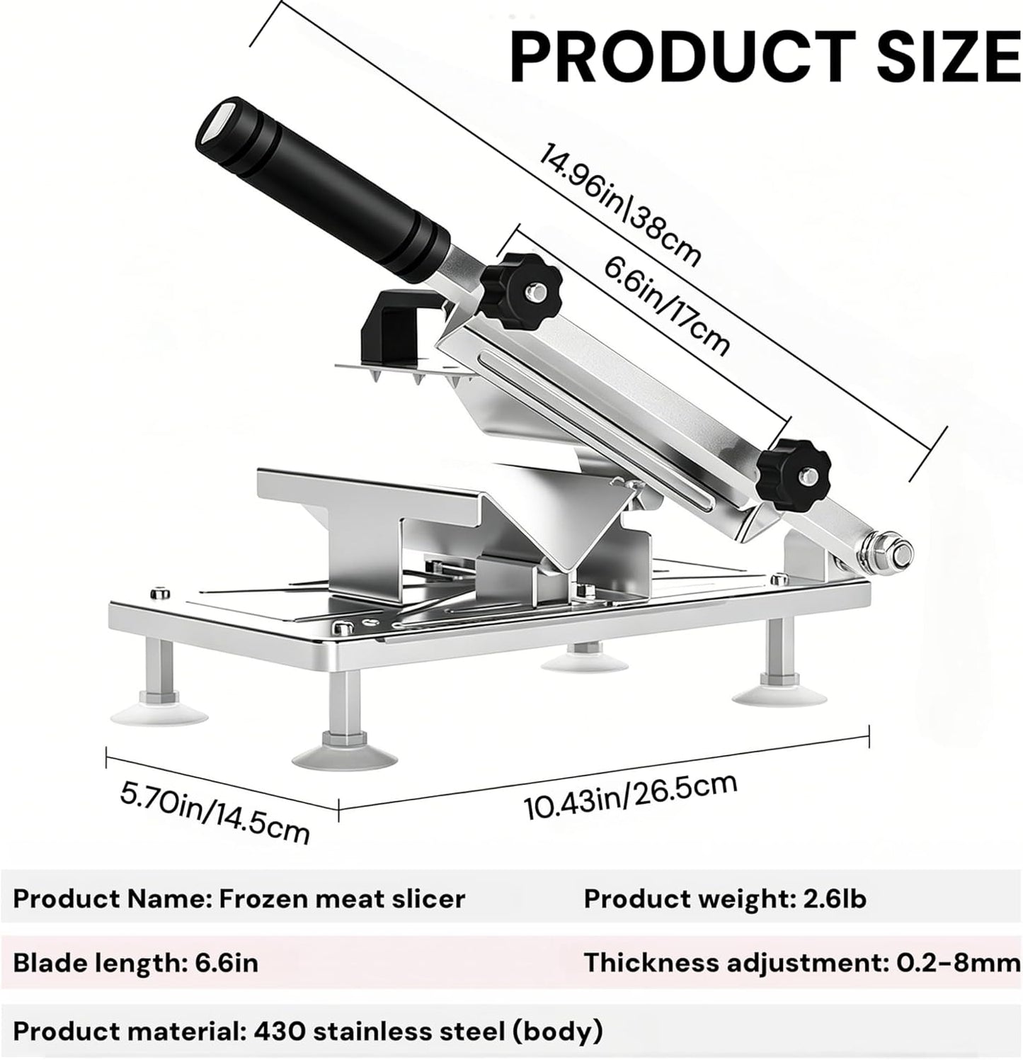 Manual Frozen Meat Slicer 8″ Blade Stainless Steel 201 Adjustable 1–15mm MM041 - General Equipment with | Sold by Uncle Wiener's Wholesale