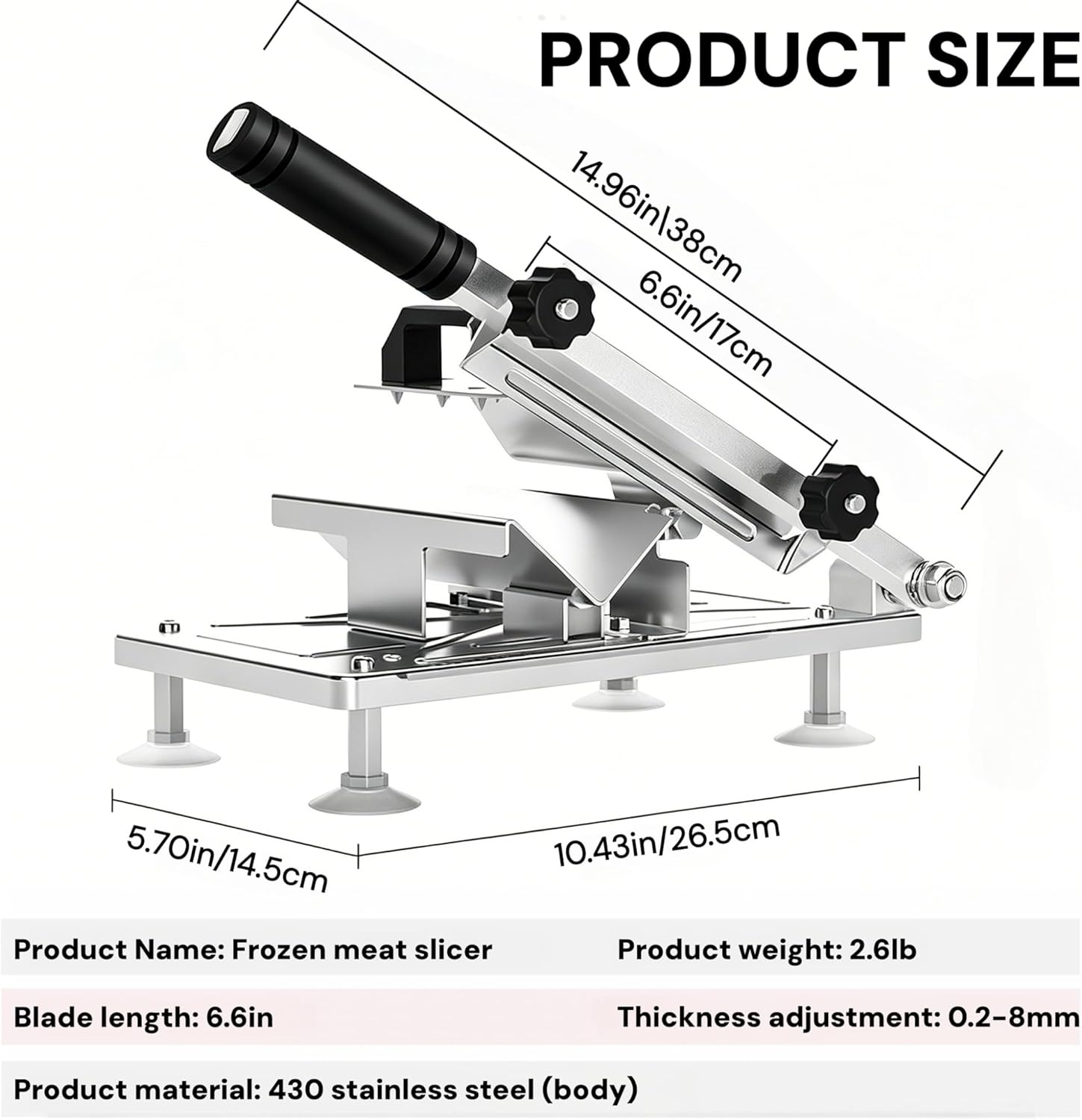 Manual Frozen Meat Slicer 8″ Blade Stainless Steel 201 Adjustable 1–15mm MM041 - General Equipment with | Sold by Uncle Wiener's Wholesale
