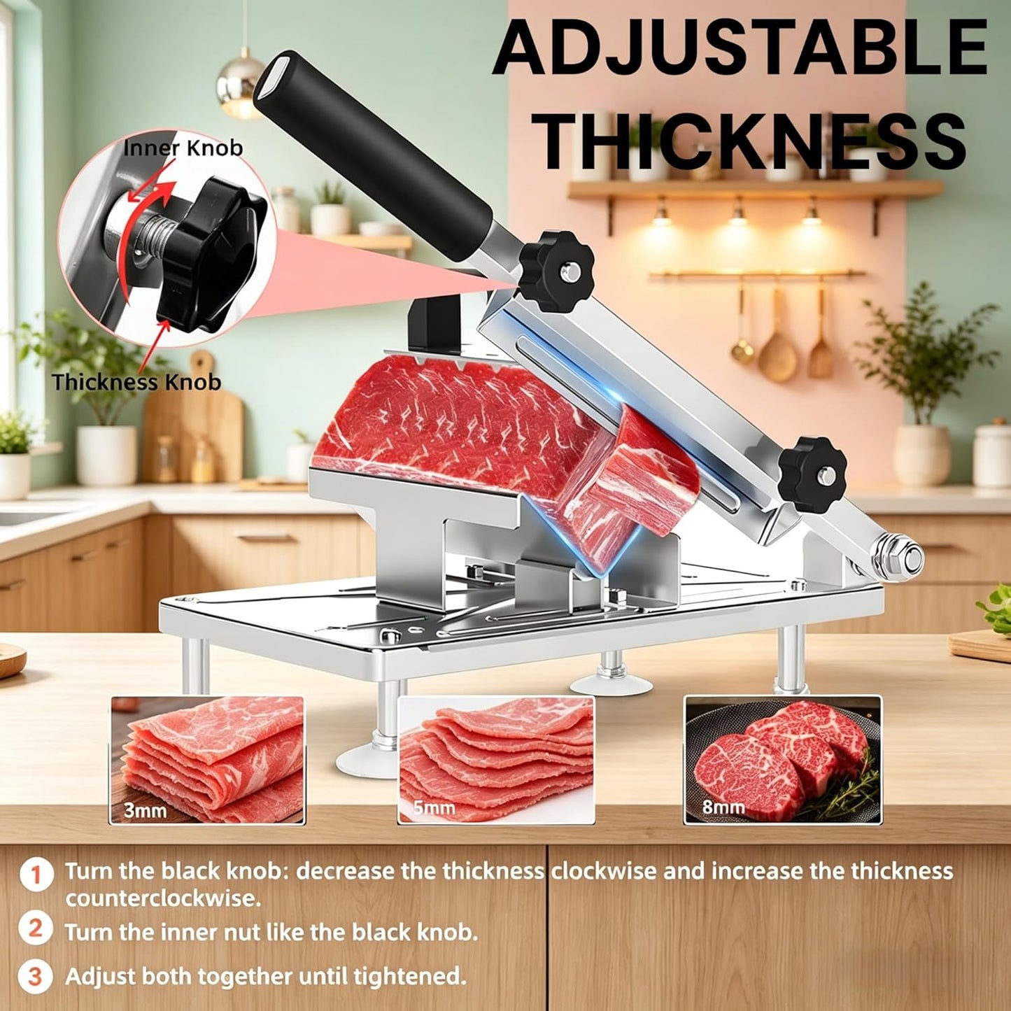 Manual Frozen Meat Slicer 8″ Blade Stainless Steel 201 Adjustable 1–15mm MM041 - General Equipment with | Sold by Uncle Wiener's Wholesale