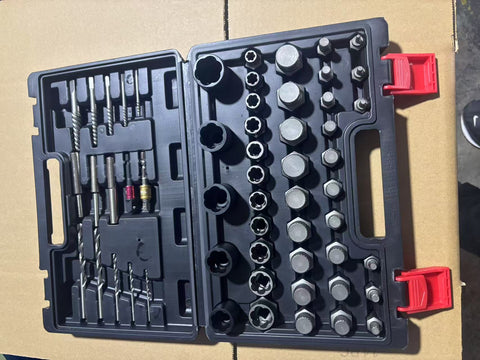 56pc extractor set in case with nut, bolt, and screw removal tools

Close-up of carbon steel bolt extractor bits

Professional-grade fastener removal tool kit for mechanics

Black hard case with full set of extractors and bits

ETMB05 extractor kit with organized foam insert