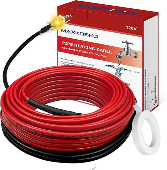 MAXKOSKO Pipe Heat Cable with Thermostat for Water Pipe Freeze Protection 120V - with 3 - feet | Sold by Uncle Wiener's Wholesale