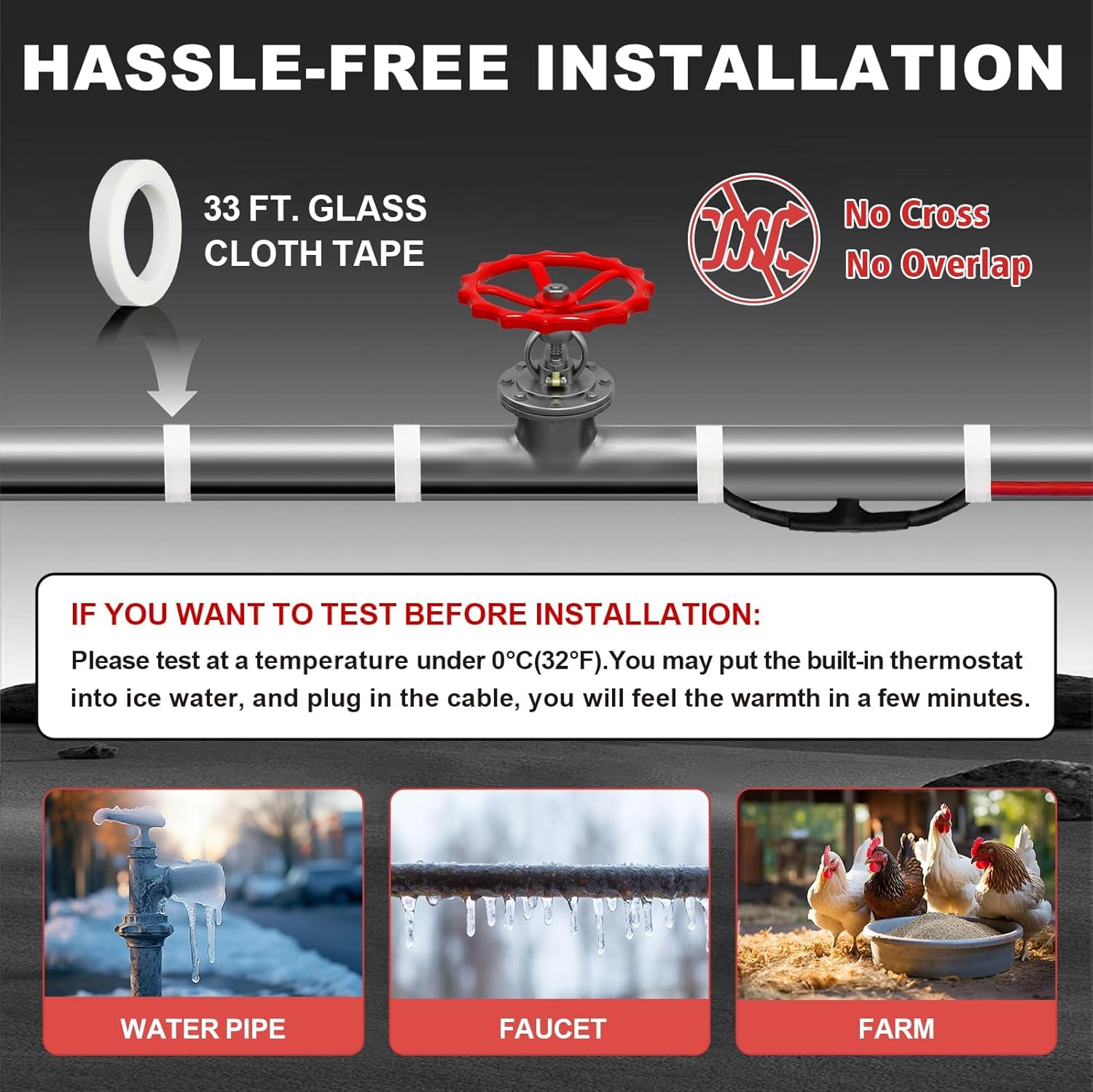 MAXKOSKO Pipe Heat Cable with Thermostat for Water Pipe Freeze Protection 120V - with 3 - feet | Sold by Uncle Wiener's Wholesale