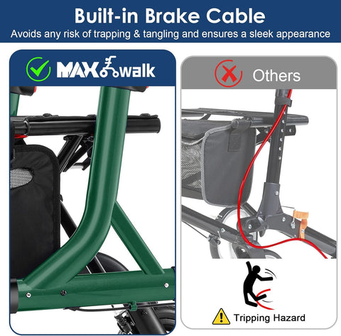 MAXWALK Walkers for Seniors, Rollator Walker with Seat, 10" Rubber Wheels All Terrain Rollator Walker with Backrest, Aluminum Walkers Built - in Cable, Foldable and Adjustable Height for Seniors, Green - with | Sold by Uncle Wiener's Wholesale