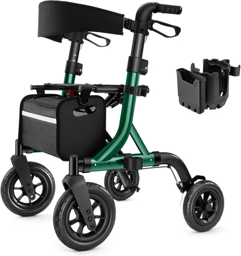 MAXWALK Walkers for Seniors, Rollator Walker with Seat, 10" Rubber Wheels All Terrain Rollator Walker with Backrest, Aluminum Walkers Built - in Cable, Foldable and Adjustable Height for Seniors, Green - with | Sold by Uncle Wiener's Wholesale
