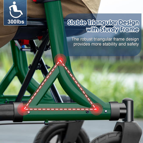MAXWALK Walkers for Seniors, Rollator Walker with Seat, 10" Rubber Wheels All Terrain Rollator Walker with Backrest, Aluminum Walkers Built - in Cable, Foldable and Adjustable Height for Seniors, Green - with | Sold by Uncle Wiener's Wholesale