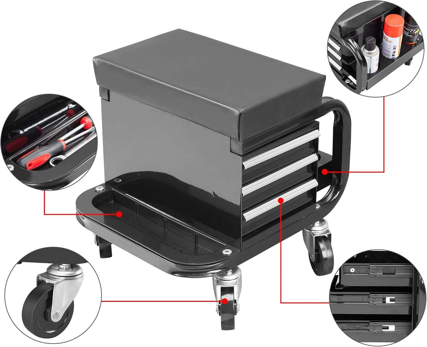 Mechanic Utility Cart with 3 Drawers & Bottle Holders LD18010 - with | Sold by Uncle Wiener's Wholesale