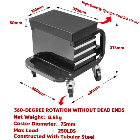 Mechanic Utility Cart with 3 Drawers & Bottle Holders LD18010 - with | Sold by Uncle Wiener's Wholesale