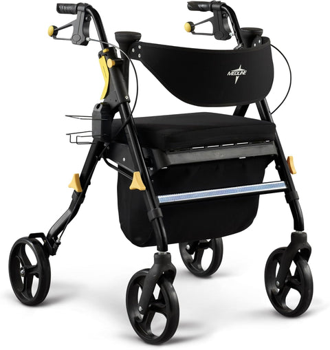 Medline Premium Empower Rollator Walker with Seat, Folding Rolling Walker with 8 - inch Wheels, Black - with | Sold by Uncle Wiener's Wholesale