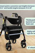 Medline Premium Empower Rollator Walker with Seat, Folding Rolling Walker with 8 - inch Wheels, Black - with | Sold by Uncle Wiener's Wholesale