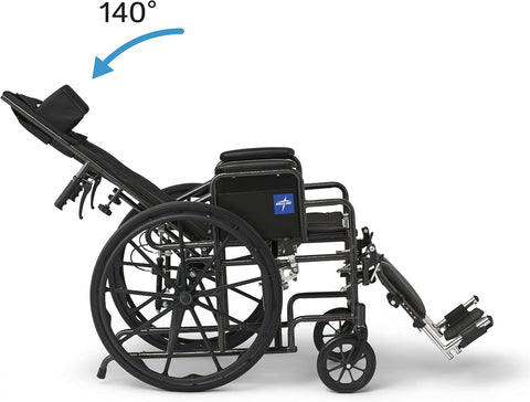 Medline Reclining Wheelchair, Desk - Length Arms and Elevating Leg Rests, 16" x 18" Seat (W x D) - with | Sold by Uncle Wiener's Wholesale