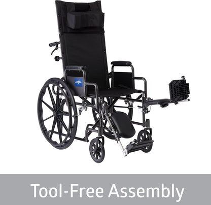 Medline Reclining Wheelchair, Desk - Length Arms and Elevating Leg Rests, 16" x 18" Seat (W x D) - with | Sold by Uncle Wiener's Wholesale